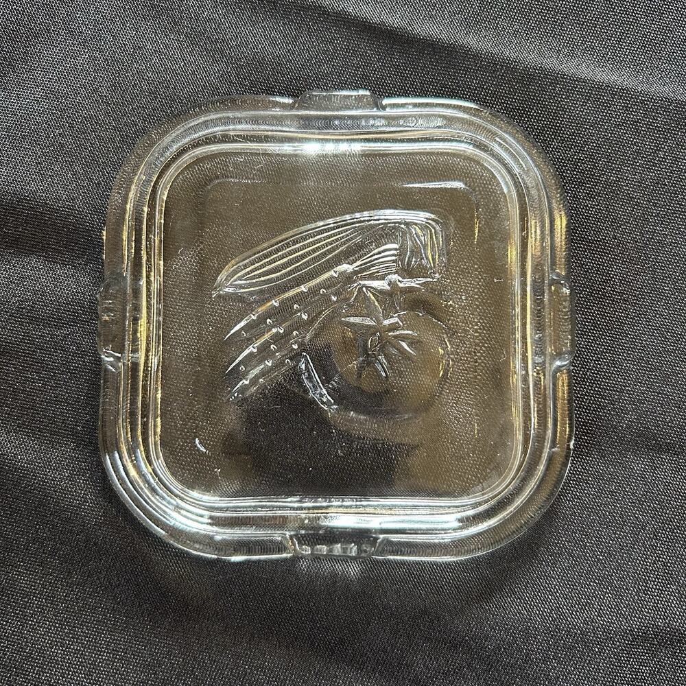 Vintage Federal Clear Glass Refrigerator Dish Lid ONLY Vegetables Embossed 4”